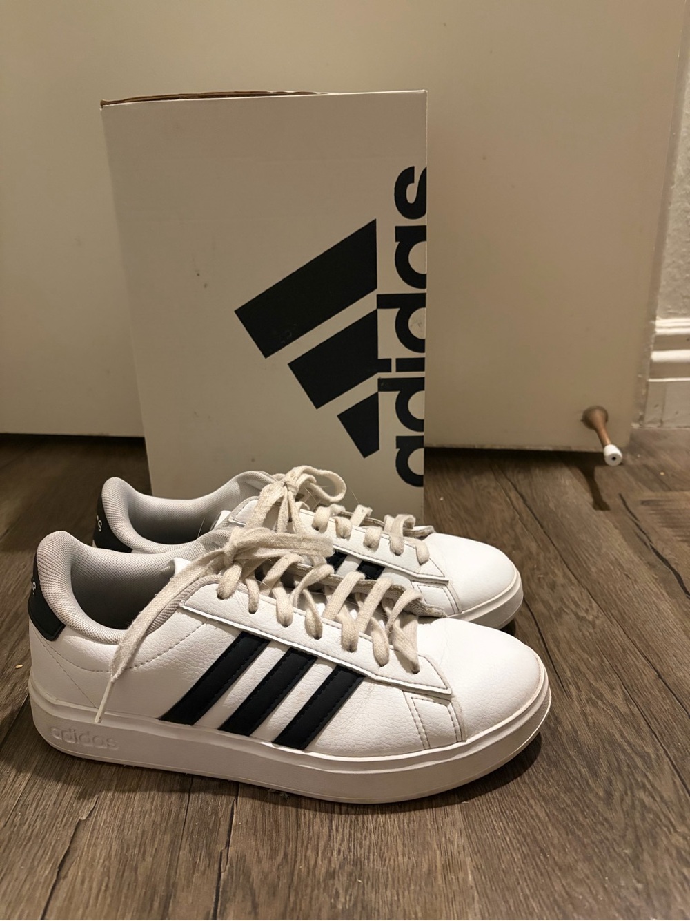 Grand Court Addidas White Sneakers with Black Stripes
